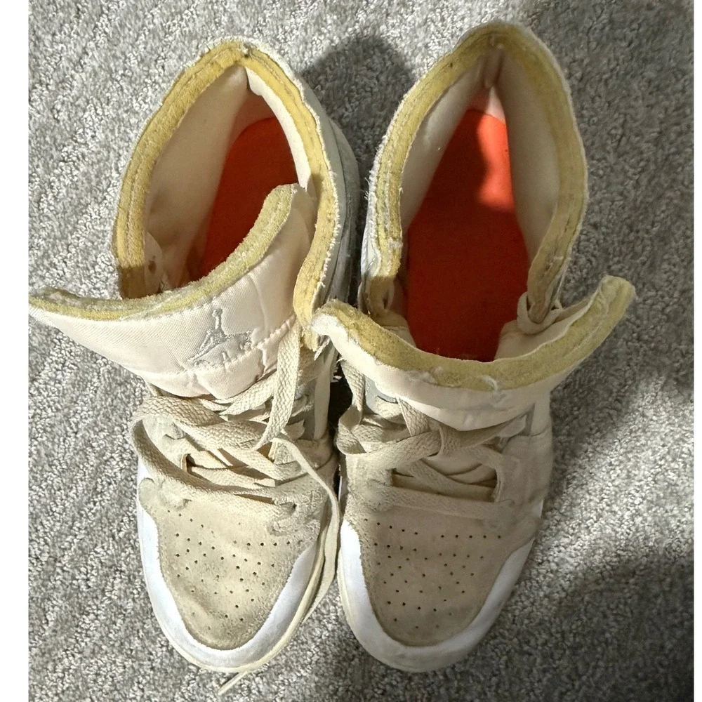 Nike Air Jordan 1 Mid SE Craft Inside‎ Out Sneakers Shoes Beige Grey Size 6Y